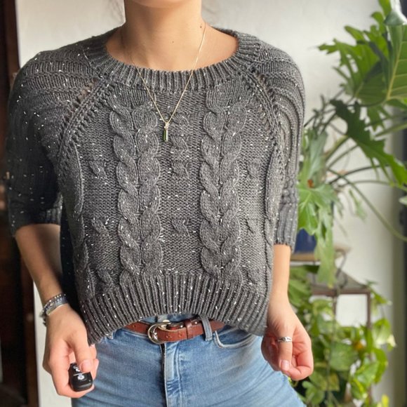 Poof! | Gray Confetti Knit Cropped Sweater - Picture 5 of 7